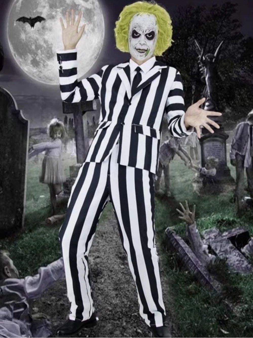 Men Black and White Striped Beetlejuice Costume